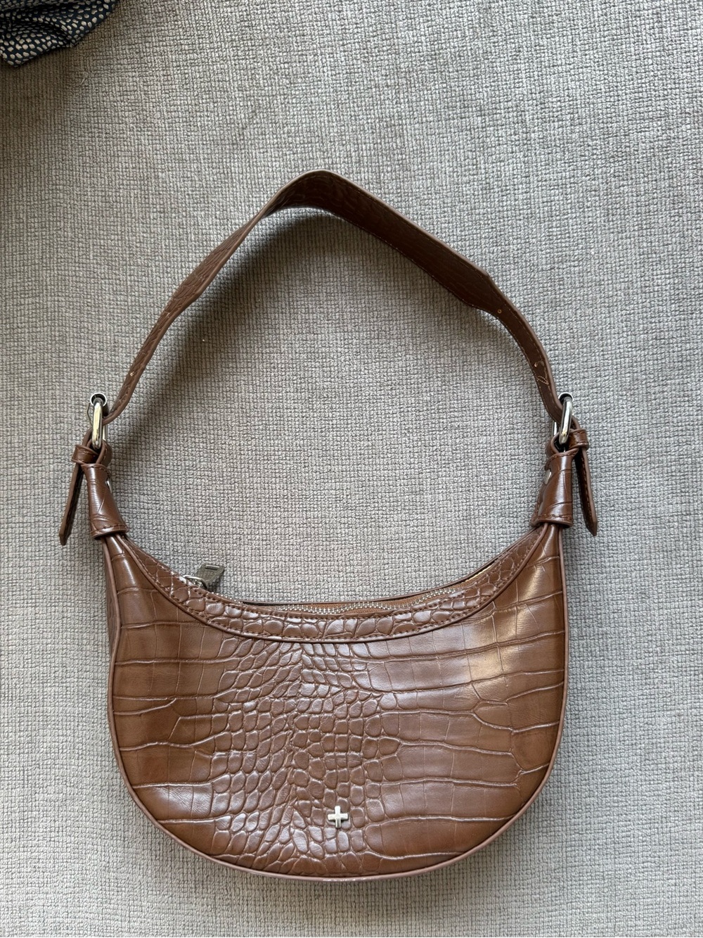 Princess Polly Brown Croc-Embossed Shoulder Bag
